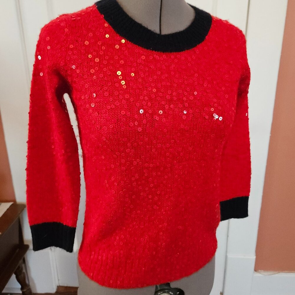JCrew Red Sequin Wool Sweater  XS